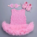 0-3 months baby girl dresses headband shoes set infantil Children's clothing set girls tutu kids wear puff short sleeve vestido-3C3003-12M-JadeMoghul Inc.