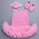 0-3 months baby girl dresses headband shoes set infantil Children's clothing set girls tutu kids wear puff short sleeve vestido-3C3006-12M-JadeMoghul Inc.