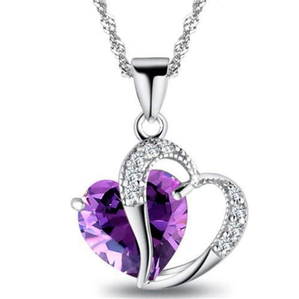 1 PC 7 Colors Top Fashion Class Women Girls Lady Heart Crystal pendentif amethyste Maxi Statement Pendant Necklace NEW Jewelry-Blue-JadeMoghul Inc.