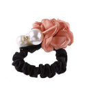 1 PC Fashion Women Satin Ribbon Big Rose Flower Pearls Hairband Floral Decor Elastic Ponytail Holder Hair Band Accessories-Champagne-JadeMoghul Inc.