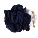 1 PC Fashion Women Satin Ribbon Big Rose Flower Pearls Hairband Floral Decor Elastic Ponytail Holder Hair Band Accessories-Navy-JadeMoghul Inc.
