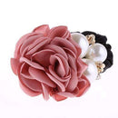 1 PC Fashion Women Satin Ribbon Big Rose Flower Pearls Hairband Floral Decor Elastic Ponytail Holder Hair Band Accessories-Pink-JadeMoghul Inc.