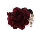 1 PC Fashion Women Satin Ribbon Big Rose Flower Pearls Hairband Floral Decor Elastic Ponytail Holder Hair Band Accessories-Red-JadeMoghul Inc.
