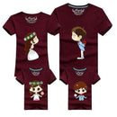 1 Piece Family Matching Outfits Mother Father Son Daughter Cartoon Bride Bridegroom Print Women Men Children Boy Girl T shirt-as chart-Mom S-JadeMoghul Inc.