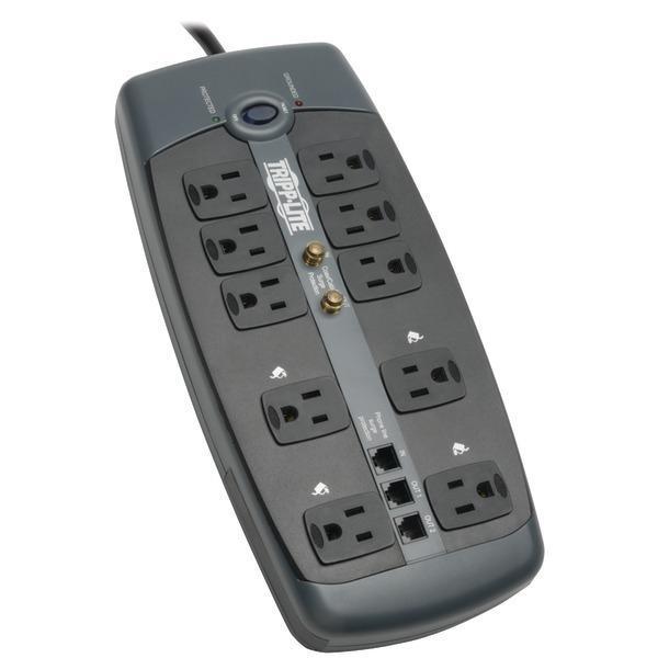 10-Outlet Surge Protector with Telephone Protection (With Coaxial/Modem Protection, 3,345 Joules)-Surge Protectors-JadeMoghul Inc.
