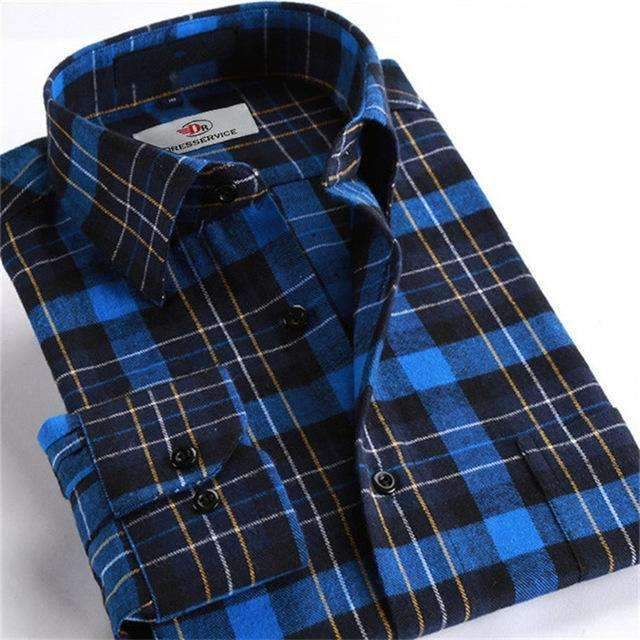 100% Cotton Men Plaid Long-Sleeved Casual Shirt / Flannel Slim Fit Shirt-DTF08-S-JadeMoghul Inc.