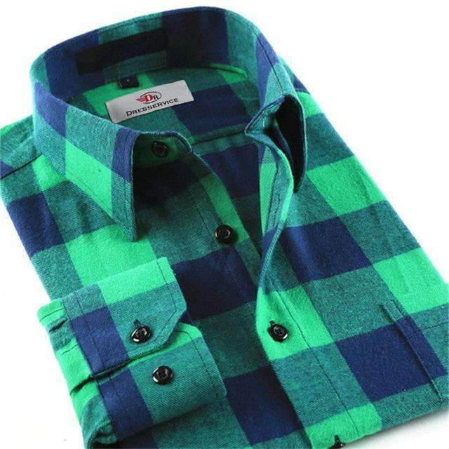 100% Cotton Men Plaid Long-Sleeved Casual Shirt / Flannel Slim Fit Shirt-DTF10-S-JadeMoghul Inc.