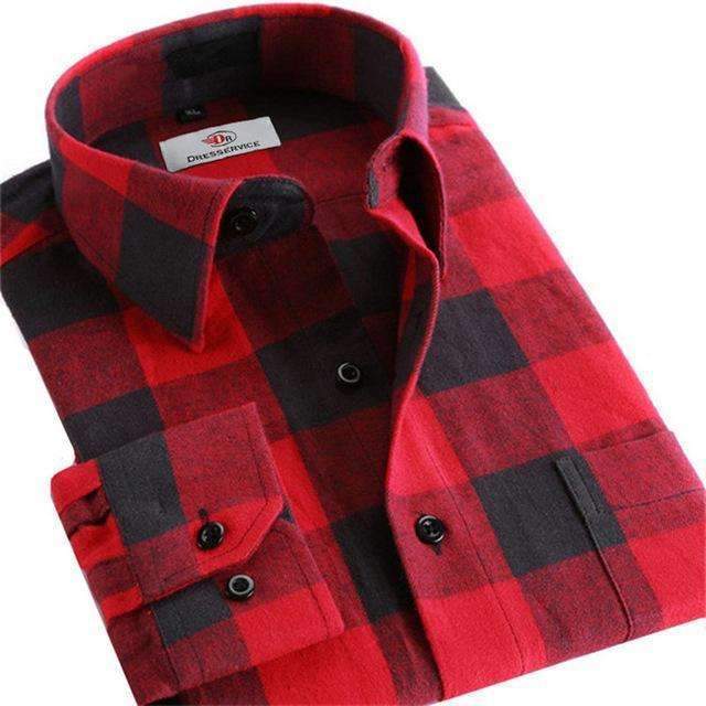 100% Cotton Men Plaid Long-Sleeved Casual Shirt / Flannel Slim Fit Shirt-DTF24-S-JadeMoghul Inc.