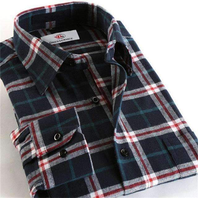 100% Cotton Men Plaid Long-Sleeved Casual Shirt / Flannel Slim Fit Shirt-DTF38-S-JadeMoghul Inc.