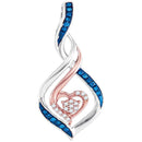 10k 2-tone Gold Women's Blue Diamond Heart Pendant-Gold & Diamond Pendants & Necklaces-JadeMoghul Inc.