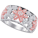 10k 2-tone Gold Women's Diamond Flower Ring-Gold & Diamond Bands-JadeMoghul Inc.