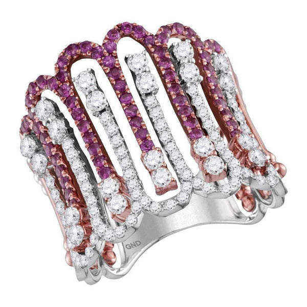 10k 2-tone Gold Women's Ruby Diamond Stripe Ring - FREE Shipping (US/CA)-Gold & Diamond Fashion Rings-5-JadeMoghul Inc.