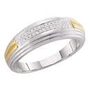 10k 2-tone White Gold Men's Diamond 2 Row Wedding Band - FREE Shipping (US/CA)-Gold & Diamond Men Rings-13-JadeMoghul Inc.