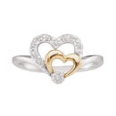 10k 2-tone White Gold Women's Diamond 2 Hearts Ring - FREE Shipping (US/CA)-Gold & Diamond Heart Rings-5-JadeMoghul Inc.