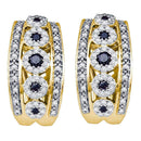 10k Gold Black Diamond Women's Cocktail Omega-back Luxury Hoop Earrings - FREE Shipping (US/CA)-Gold & Diamond Earrings-JadeMoghul Inc.