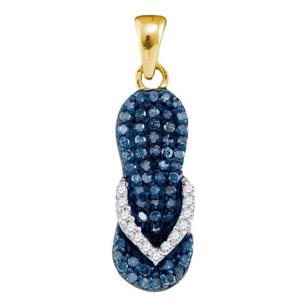 10k Gold Blue Round Diamond Women's Flip Flop Pendant-Pendants And Necklaces-JadeMoghul Inc.