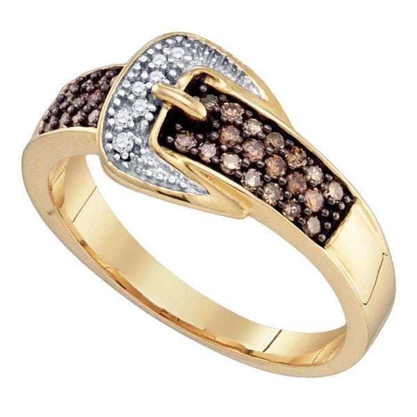 10k Gold Cognac-brown Diamond Buckle Ring-Gold & Diamond Fashion Rings-10-JadeMoghul Inc.