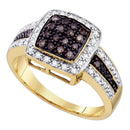 10k Gold Cognac-brown Diamond Women's Cluster Square Cocktail Ring - FREE Shipping (US/CA)-Gold & Diamond Cluster Rings-9-JadeMoghul Inc.