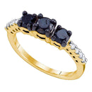 10k Gold Women's Black 3-stone Diamond Bridal Ring - FREE Shipping (US/CA)-Gold & Diamond Engagement & Anniversary Rings-5-JadeMoghul Inc.