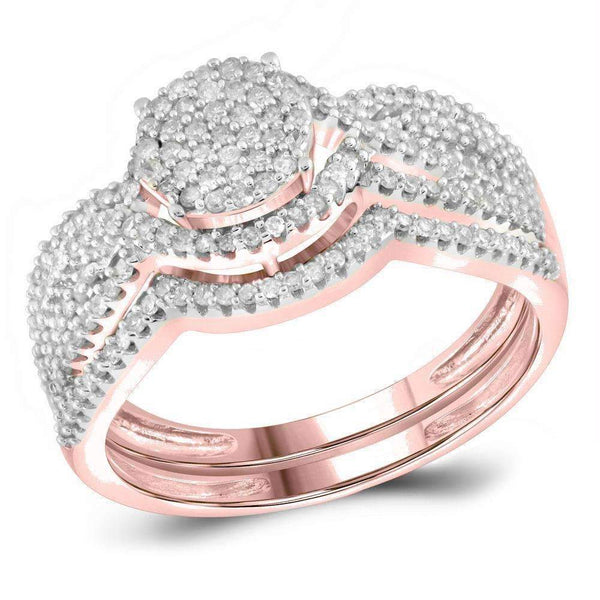 10k Rose Gold Women's Diamond Cluster Wedding Ring Set-Gold & Diamond Wedding Ring Sets-5-JadeMoghul Inc.