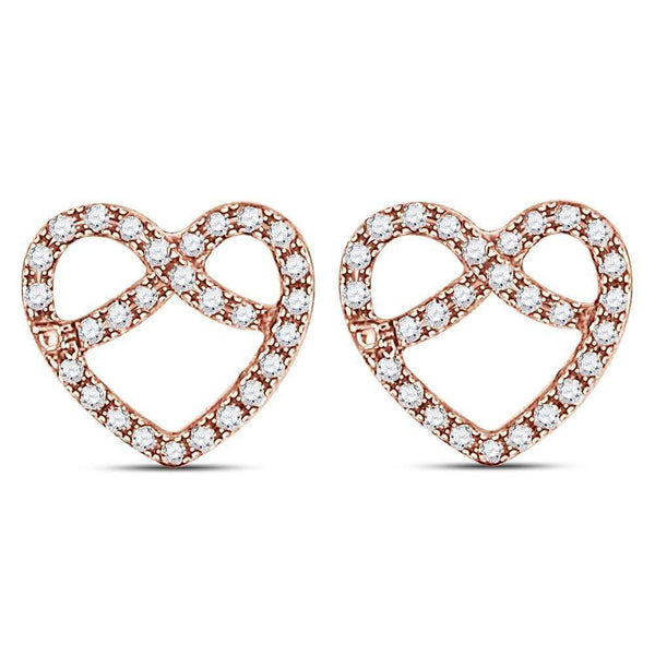 10k Rose Gold Women's Diamond Pretzel Heart Stud Earrings-Gold & Diamond Earrings-JadeMoghul Inc.