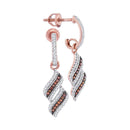 10k Rose Gold Women's Red Diamond Cascade Ribbon Dangle Earrings - FREE Shipping (US/CA)-Gold & Diamond Earrings-JadeMoghul Inc.