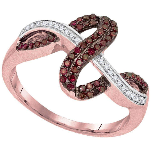 10k Rose Gold Women's Red Diamond Crossover Wave Ring - FREE Shipping (US/CA)-Gold & Diamond Fashion Rings-JadeMoghul Inc.