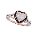 10k Rose Gold Women's Red Diamond Heart Cluster Ring - FREE Shipping (US/CA)-Gold & Diamond Heart Rings-JadeMoghul Inc.