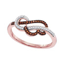 10k Rose Gold Women's Red Diamond Heart Strand Ring - FREE Shipping (US/CA)-Gold & Diamond Heart Rings-5-JadeMoghul Inc.