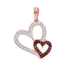 10k Rose Gold Women's Red Diamond Hearts Pendant - FREE Shipping (US/CA)-Gold & Diamond Pendants & Necklaces-JadeMoghul Inc.
