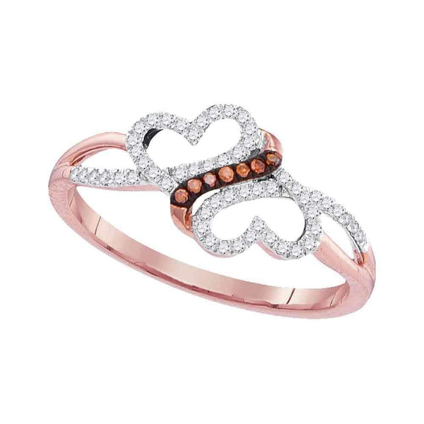 10k Rose Gold Women's Red Diamond Hearts Ring - FREE Shipping (US/CA)-Gold & Diamond Heart Rings-5-JadeMoghul Inc.