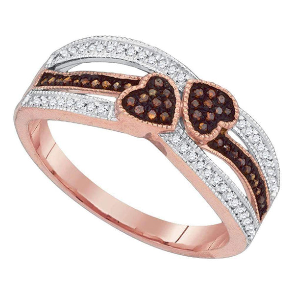10k Rose Gold Women's Red Diamond Hearts Striped Ring - FREE Shipping (US/CA)-Gold & Diamond Heart Rings-5-JadeMoghul Inc.