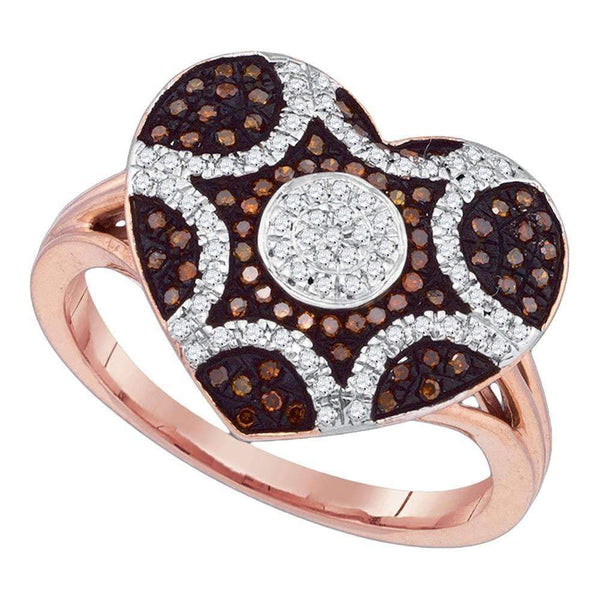 10k Rose Gold Women's Red Diamond Starburst Heart Cluster Ring - FREE Shipping (US/CA)-Gold & Diamond Heart Rings-8-JadeMoghul Inc.