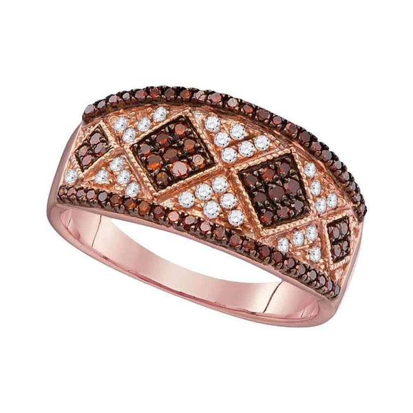 10k Rose Gold Women's Red Diamond Striped Cluster Ring - FREE Shipping (US/CA)-Gold & Diamond Bands-JadeMoghul Inc.