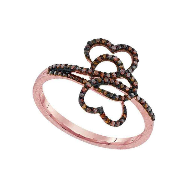 10k Rose Gold Women's Red Diamond Triple Hearts Ring - FREE Shipping (US/CA)-Gold & Diamond Heart Rings-5.5-JadeMoghul Inc.