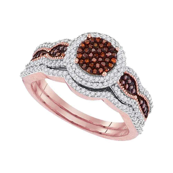 10k Rose Gold Women's Red Diamond Wedding Ring Set-Gold & Diamond Wedding Ring Sets-JadeMoghul Inc.