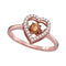 10k Rose Gold Women's Round Cognac-brown Diamond Solitaire Ring - FREE Shipping (US/CA)-Gold & Diamond Heart Rings-6-JadeMoghul Inc.