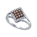 10k White Gold Cognac-brown Color Enhanced Diamond Women's Cluster Ring 1/4 Cttw-Gold & Diamond Rings-JadeMoghul Inc.