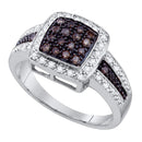 10k White Gold Cognac-brown Color Enhanced Diamond Women's Cluster Square-shape Cocktail Ring 1/2 Cttw-Gold & Diamond Rings-JadeMoghul Inc.
