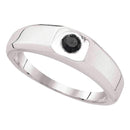 10k White Gold Men's Black Colour Enhanced Diamond Solitaire Wedding Anniversary Band - FREE Shipping (US/CA)-Gold & Diamond Men Rings-5-JadeMoghul Inc.