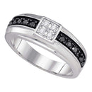 10k White Gold Men's Black Colour Enhanced Diamond Wedding Anniversary Band - FREE Shipping (US/CA)-Gold & Diamond Men Rings-8-JadeMoghul Inc.