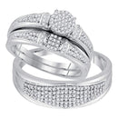 10k White Gold Round Diamond Cluster His & Hers Matching Trio Wedding Ring Set - FREE Shipping (US/CA)-Gold & Diamond Trio Sets-6-JadeMoghul Inc.