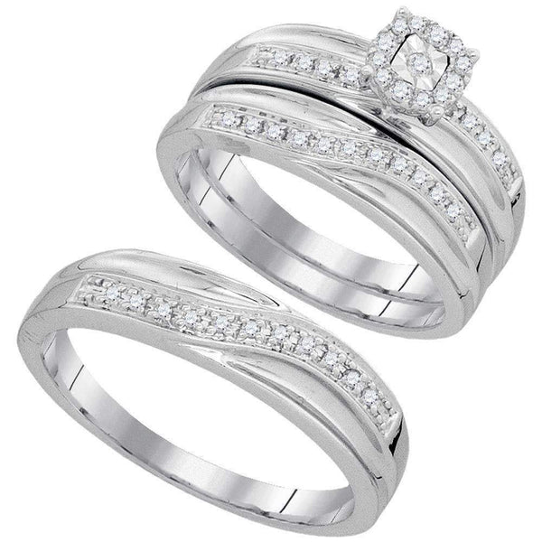 10k White Gold Round Diamond His & Hers Matching Trio Wedding Ring Set - FREE Shipping (US/CA)-Wedding Jewelry-5.5-JadeMoghul Inc.