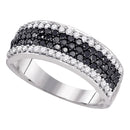 10k White Gold Women's Black Color Enhanced Diamond Striped Cocktail Band Ring 1.00 Cttw-Gold & Diamond Rings-JadeMoghul Inc.