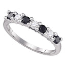 10k White Gold Women's Black Color Enhanced Diamond Wedding Anniversary Band 1/2 Cttw-Gold & Diamond Bands-JadeMoghul Inc.