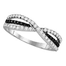 10k White Gold Women's Black Color Enhanced Diamond Whimsical Twist Weave Woven Band Ring Unique 1/2 Cttw-Gold & Diamond Rings-JadeMoghul Inc.