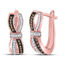 10kt Rose Gold Women's Brown Color Enhanced Diamond Bound Double Row Hoop Earrings 1/5 Cttw-Gold & Diamond Earrings-JadeMoghul Inc.