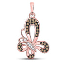 10kt Rose Gold Women's Brown Color Enhanced Diamond Butterfly Bug Pendant 1/5 Cttw-Gold & Diamond Pendants & Necklaces-JadeMoghul Inc.