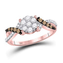 10kt Rose Gold Women's Brown Color Enhanced Diamond Cluster Ring 1/2 Cttw-Gold & Diamond Rings-JadeMoghul Inc.
