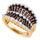 10kt Rose Gold Women's Brown Color Enhanced Diamond Concave Fashion Ring 1.00 Cttw-Gold & Diamond Rings-JadeMoghul Inc.